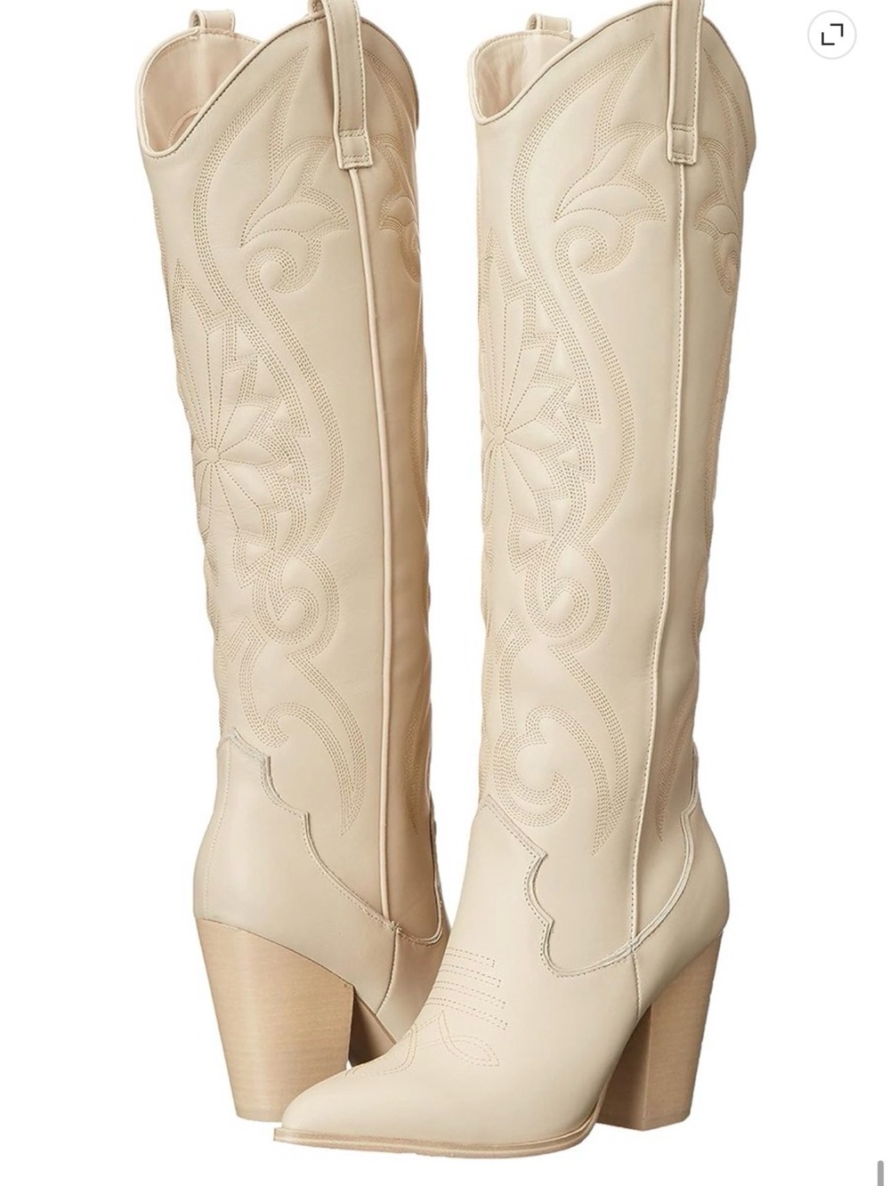Steve Madden Cream Knee-High Western Boots with Block Heel - Picture 4 of 16